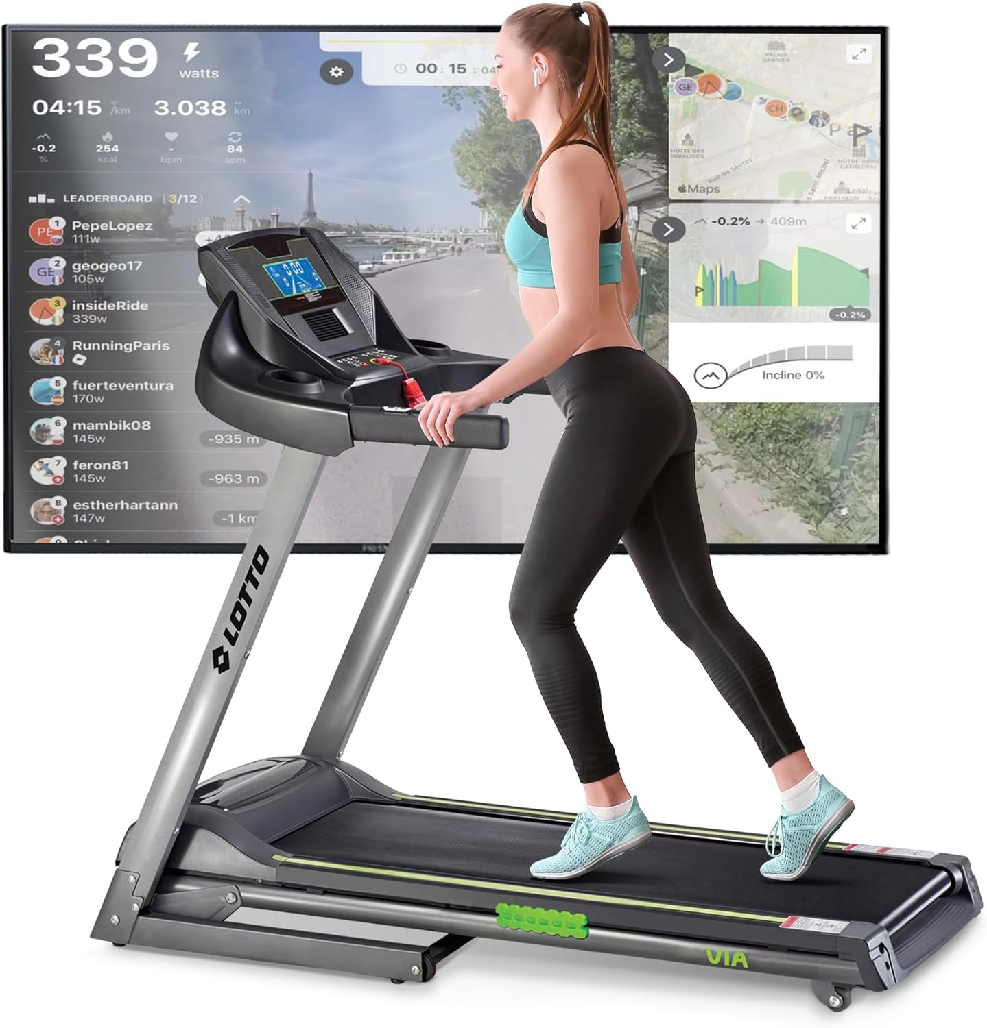Lotto tramite tapis roulant pieghevole elettricamente fino a 100 kg Bluetooth 1-16 km/h 133x45 cm