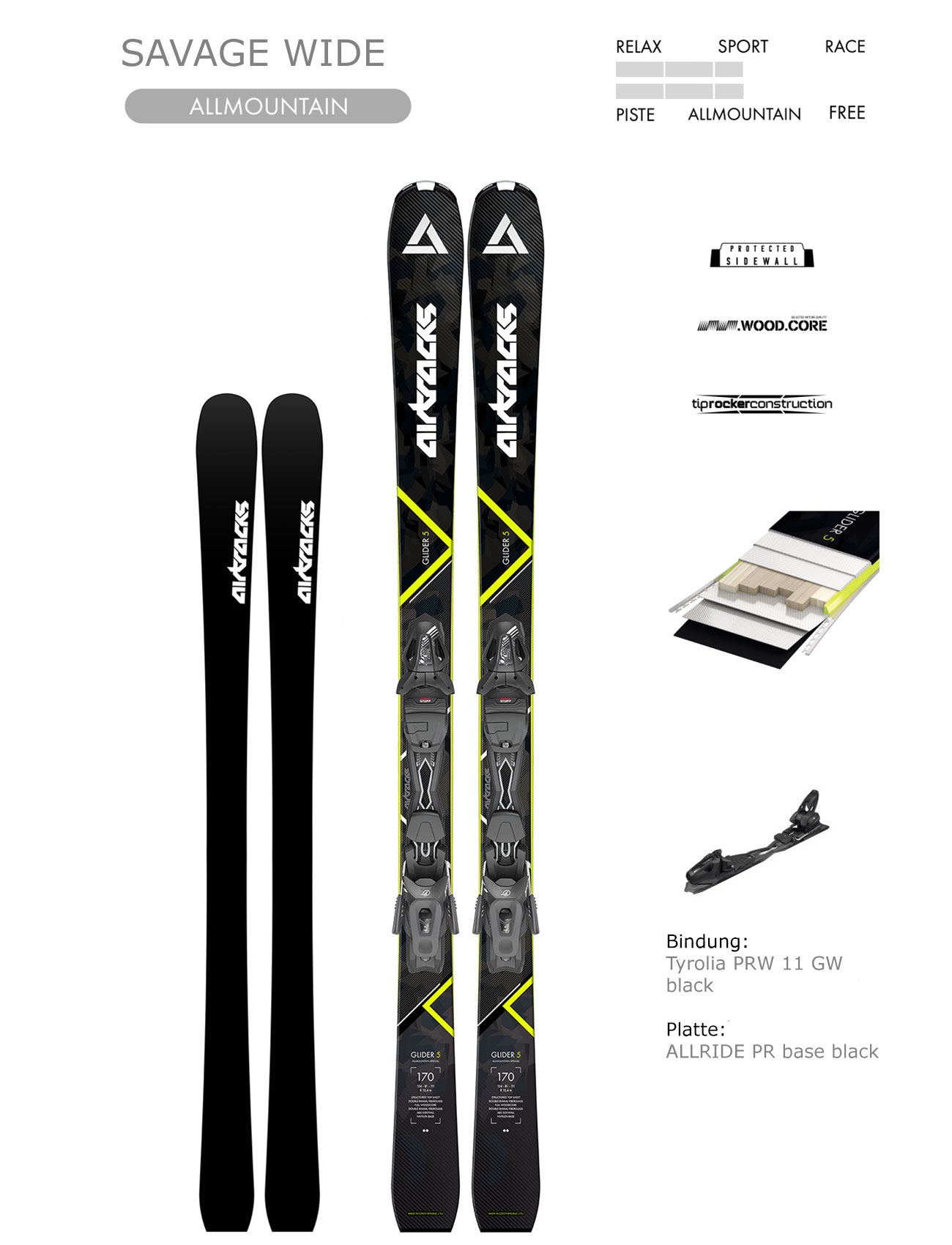 Alpin Ski Allmountain Freeride Savage Rocker Wide + Ski Bindung Tyrolia PR 11 GW