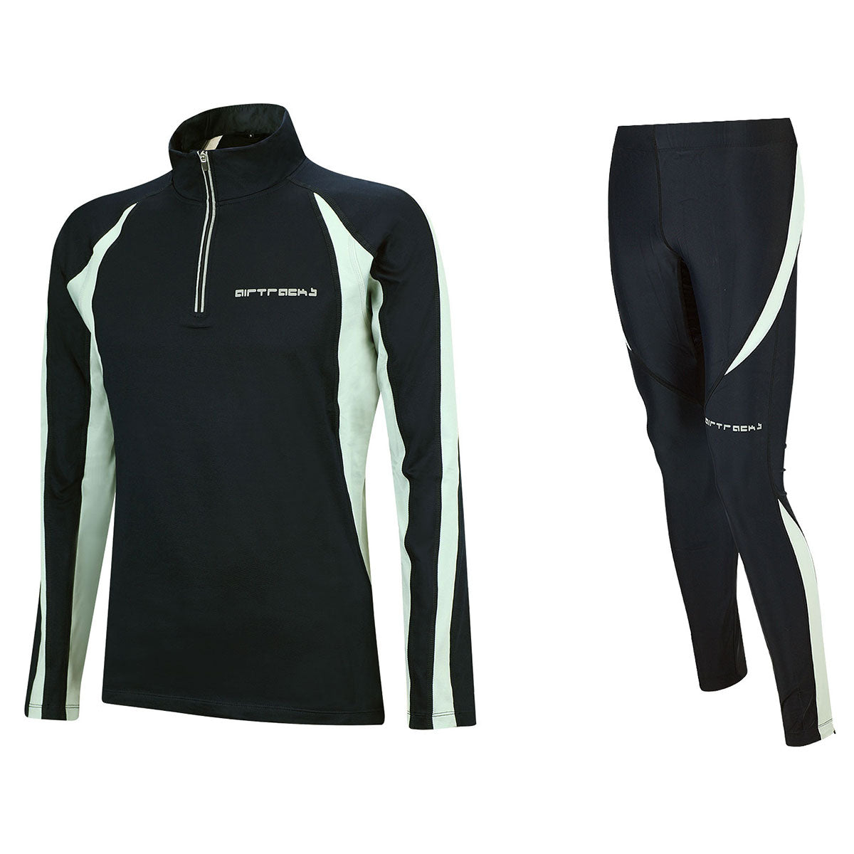 Damen Winter Fleece Thermolaufset (2-tlg.) Pro Laufshirt Langarm + Laufhose Lang Schwarz Grau