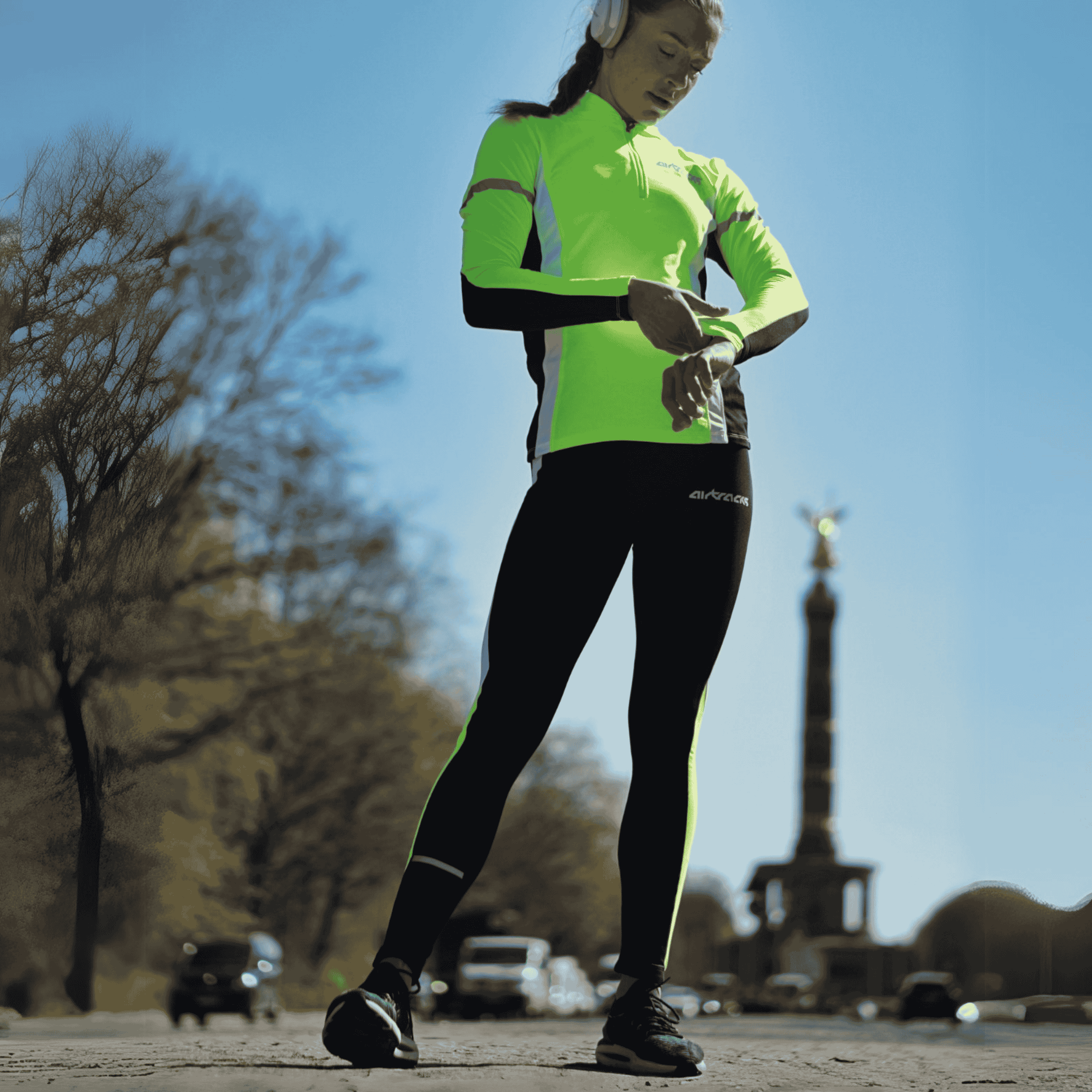 Airtracks Women Function Termal Function Set di pantaloni in esecuzione Lang + thermo funzionale camicia da corsa lungo -Sleeved -nero -neon