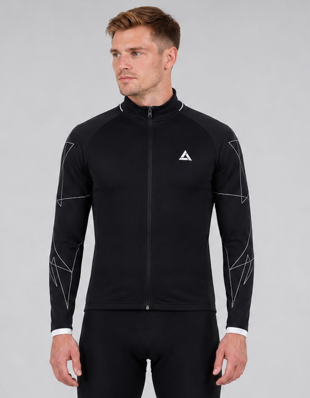 Herenfiets jersey lange arm per lijn zwart wit