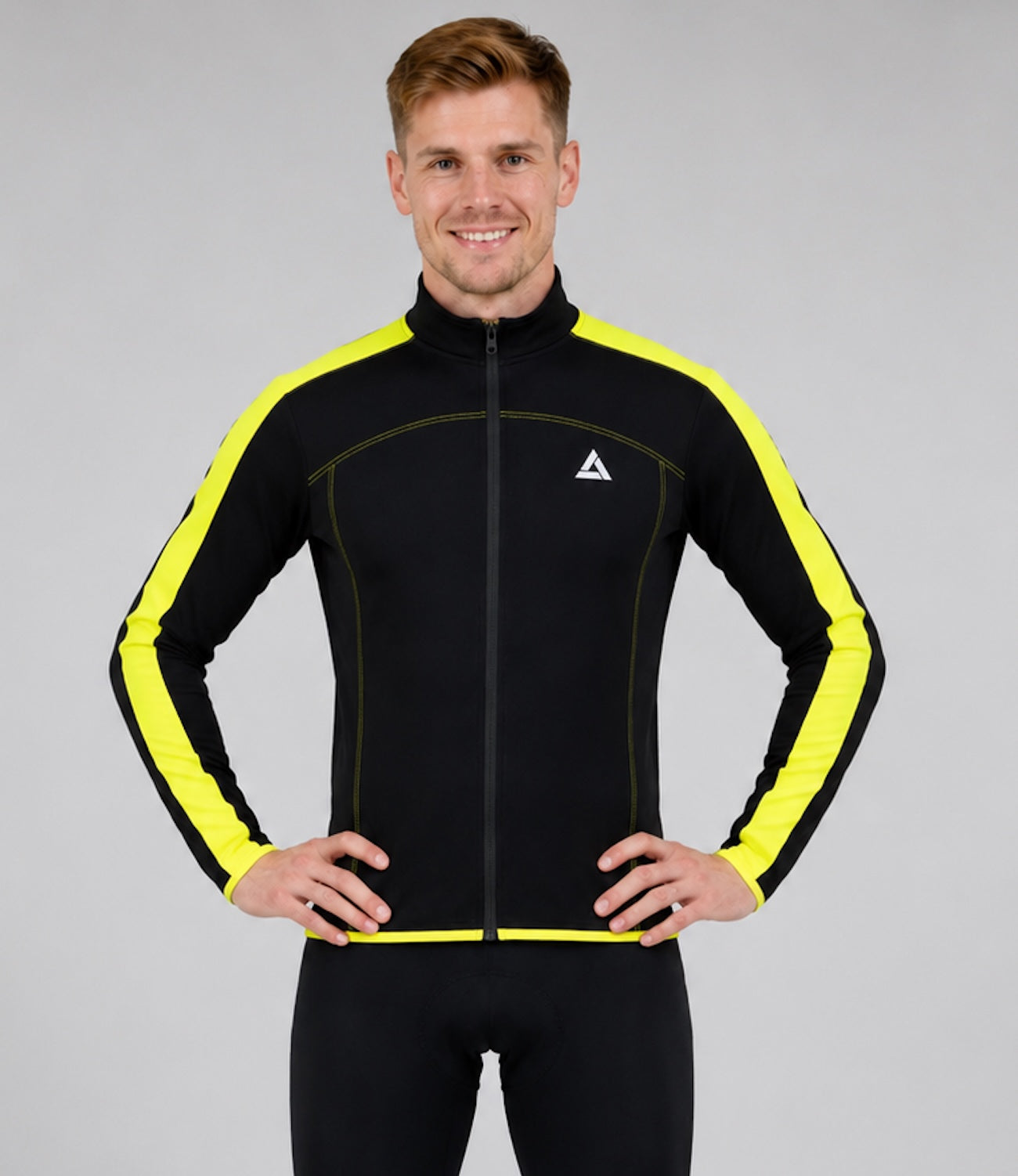 Thermo bicycle jersey long arm per line black neon