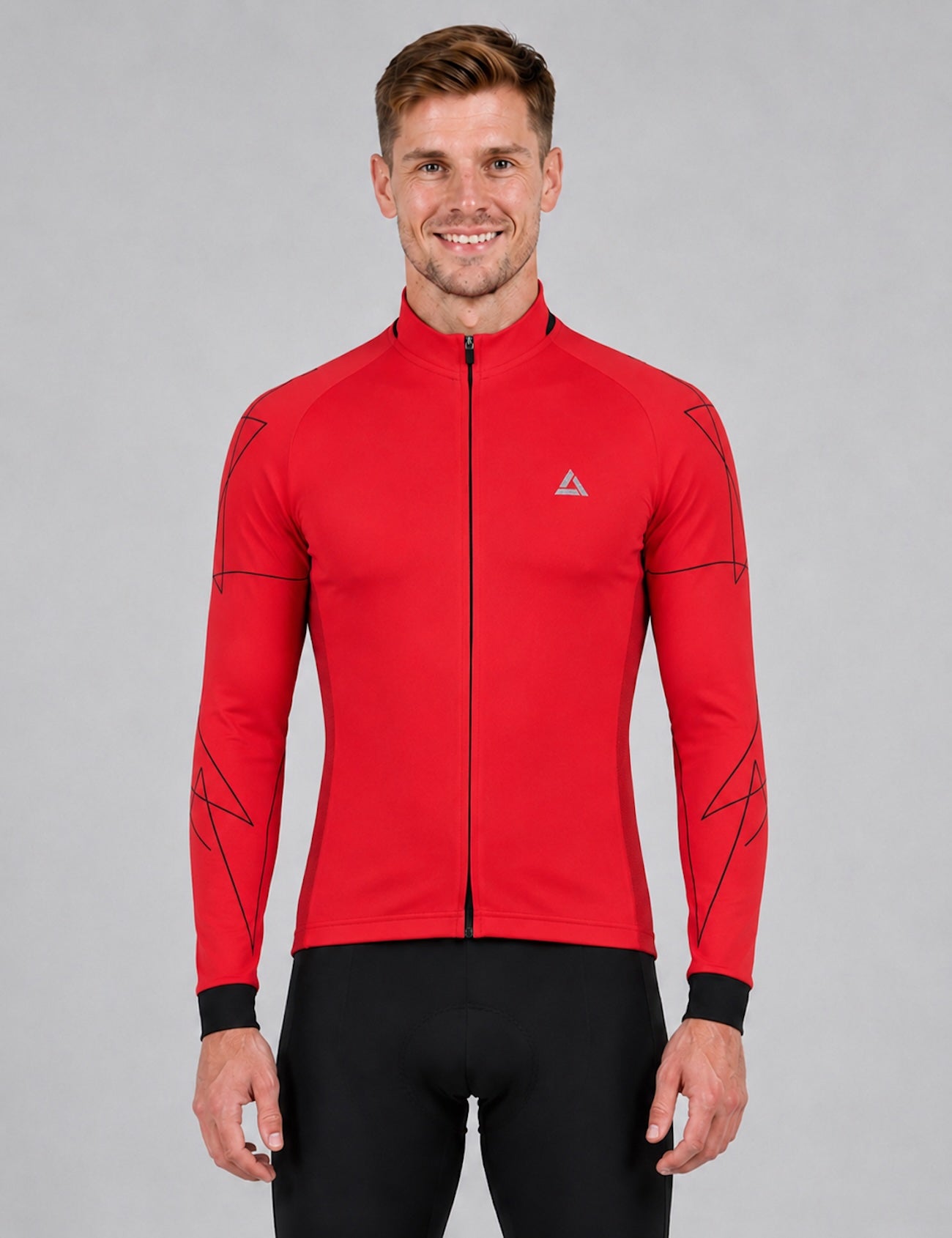 Herenfiets jersey lange arm per lijn rood