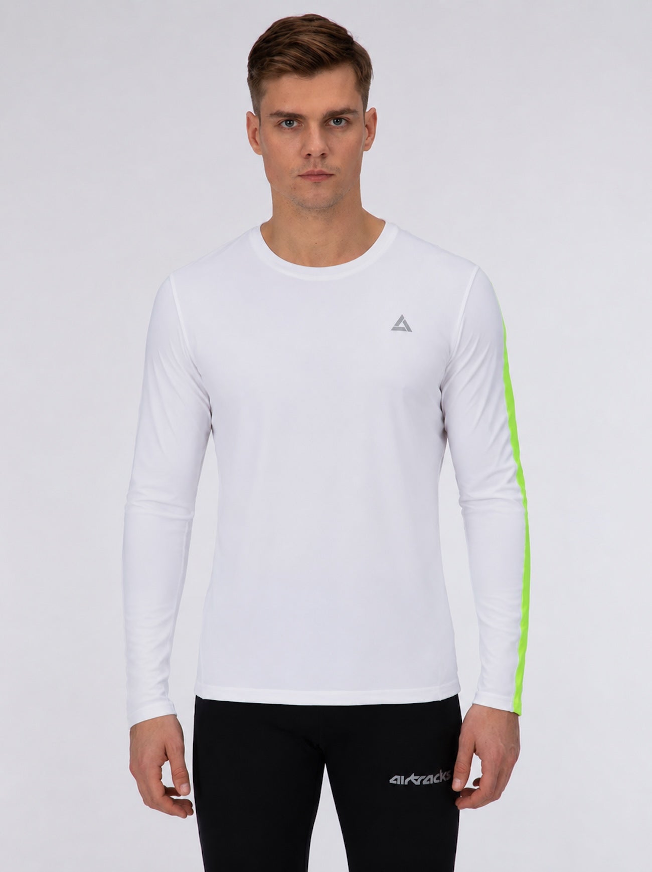 Heren functioneel lopende shirt lange arm per lijn witte neon