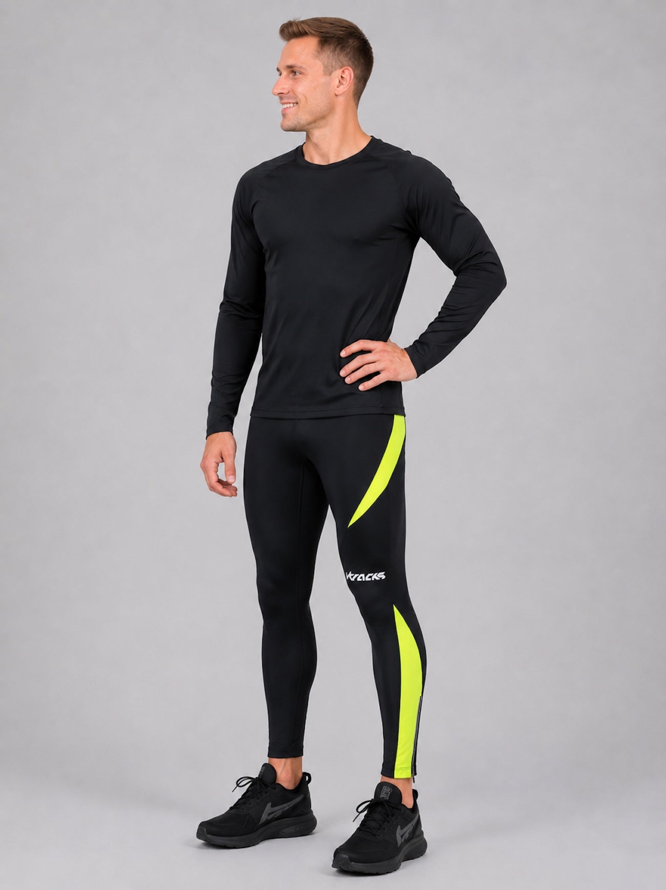 Pantalon de course masculin serré Lang Pro Schwarz Neon