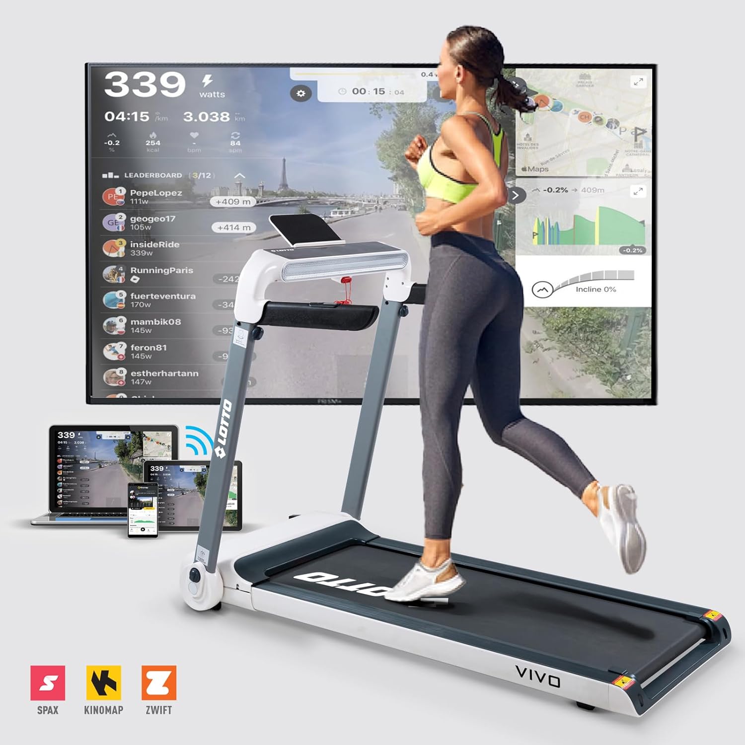 Tapis de tapis roulant électrique Lotto VIVO, Tendance automatique Bluetooth pliable