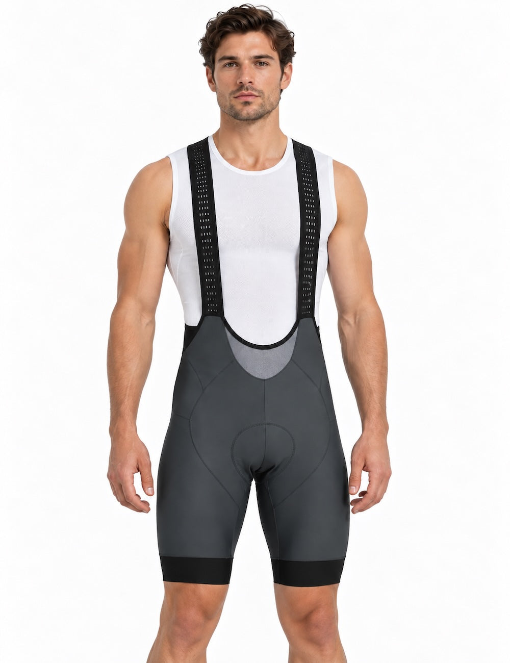 Fietsbroek voor heren korte fietsenbroeken met riemen draagbroek per teamlijn grijs