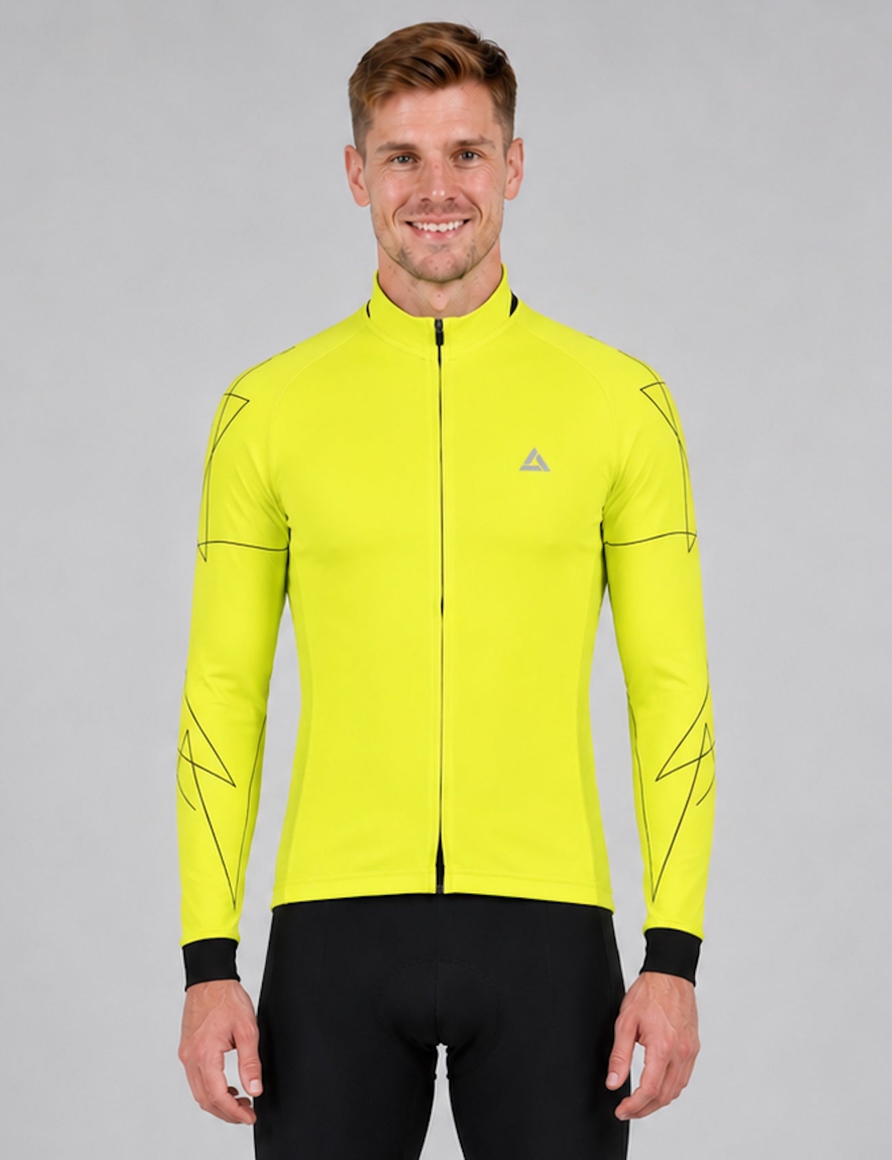 Herenfiets jersey lange arm per lijn neon