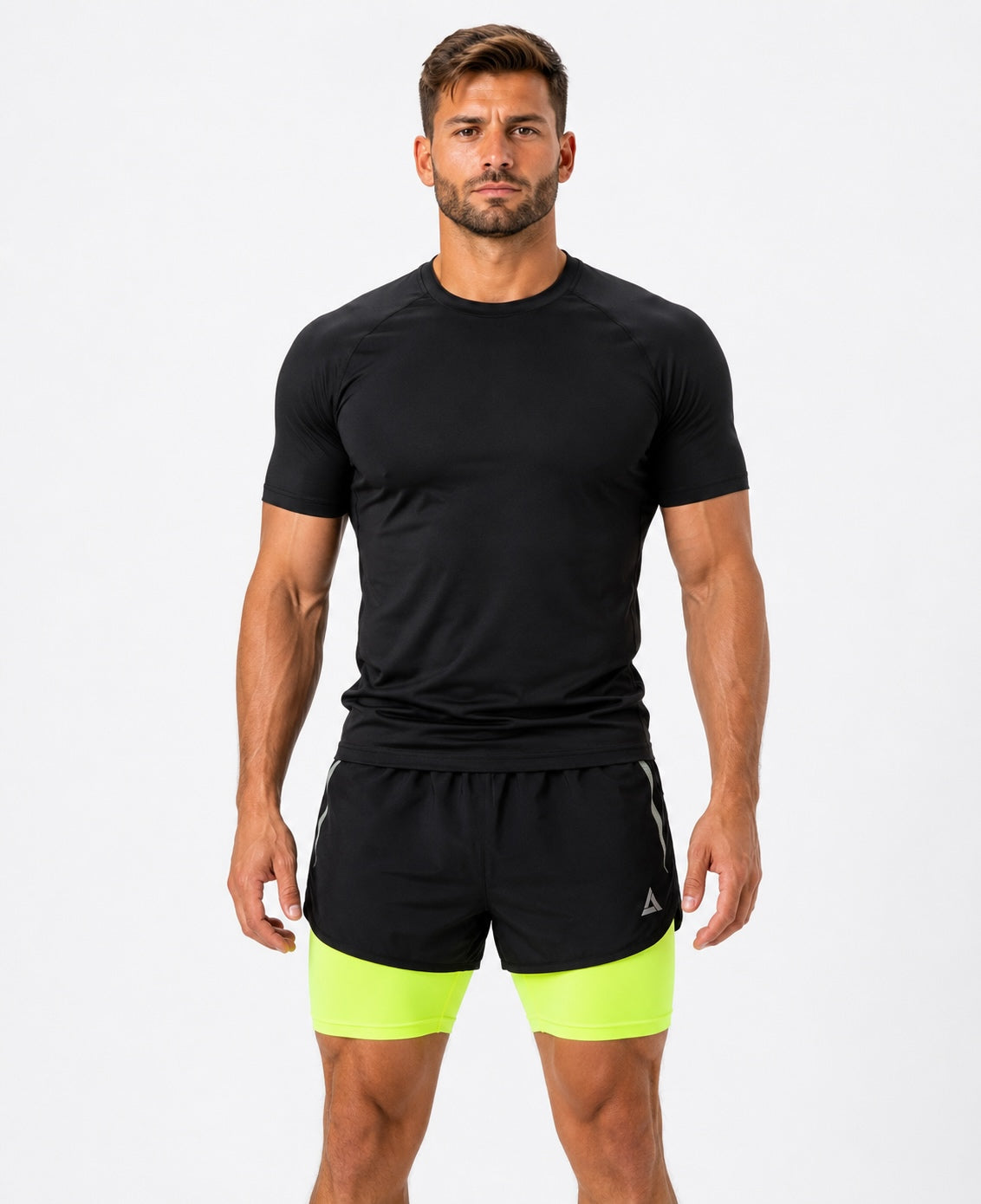 Functionele hardloopbroek van mannen per lijn Black-Neon