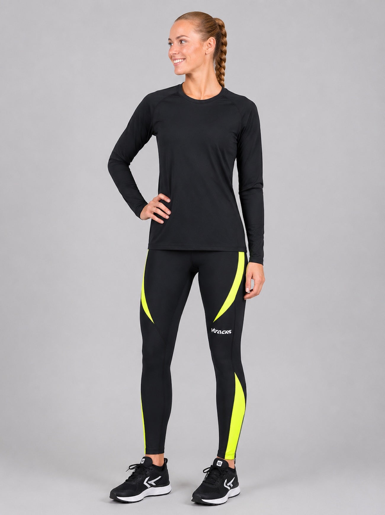 Running broek voor dames strakke Lang Pro Black neon